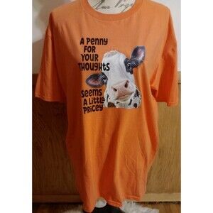 Funny Cow Orange SS Graphic T-Shirt Sz XL "A Penny For Your thoughts..." Women's